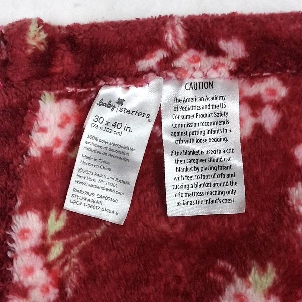 Baby Starters Girl Red Floral Blanket Plush Soft Fleece Lovey 30x40 Pink Flower